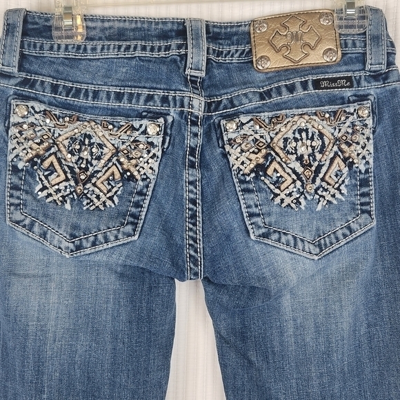MISS ME embellished embroidered pocket bootcut jeans size 28 bedazzled Western - Picture 5 of 9